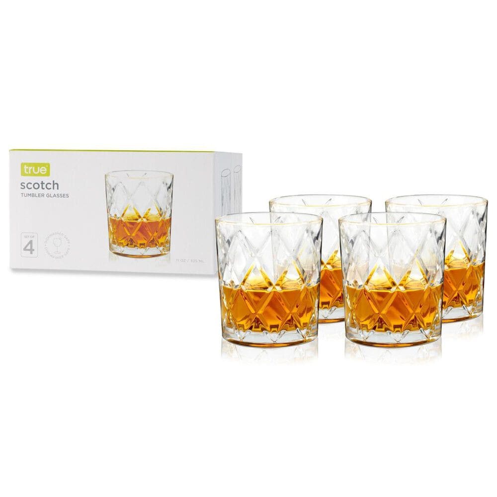 True Brands Scotch Diamond Cut Tumbler Glasses in Clear &#40;Set of 4&#41;, , large