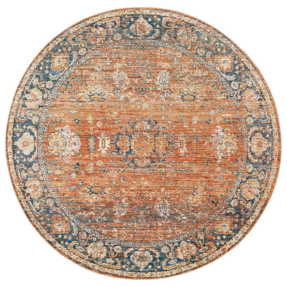 Surya Carlisle 5"3" Round Brick Red, Dark Brown, Olive, Off-White and Medium Gray Area Rug, , large