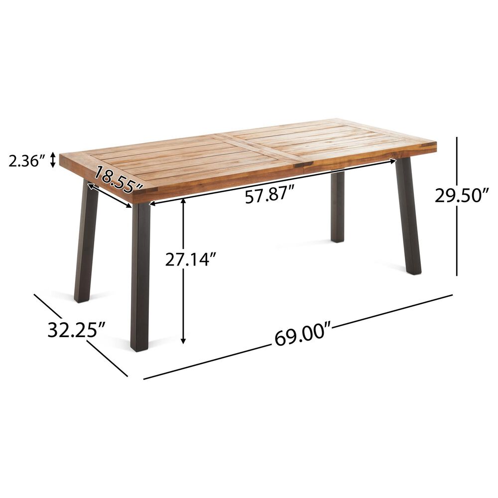 Hearth and Haven Della Outdoor Dining Table with Slatted Wood Top and Iron Frame in Teak, , large