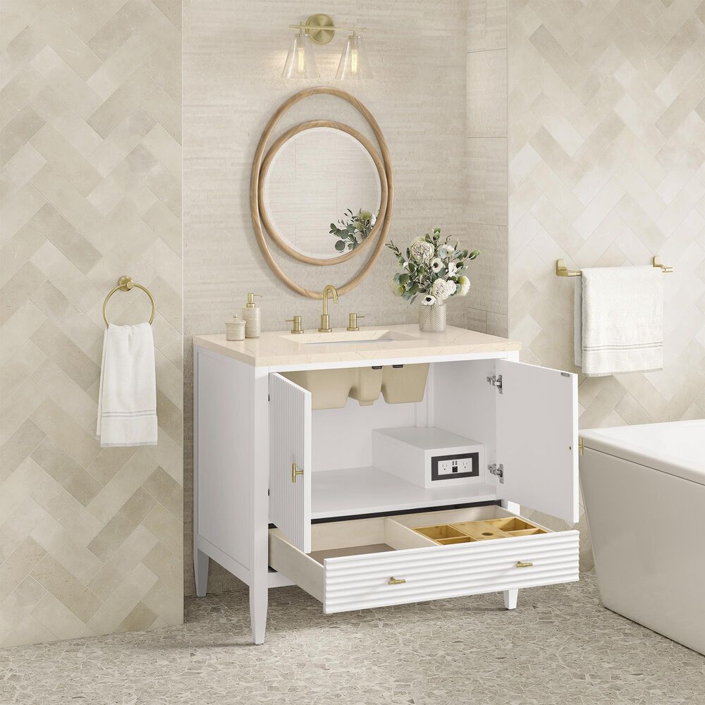 James Martin Vanities Myrrin 36&quot; Vanity in Bright White with 3 cm Eternal Marfil Quartz Top, , large