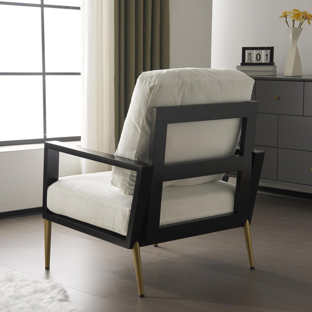 Hearth and Haven Velvet Lounge Arm Chair with Gold Metal Legs in White, , large