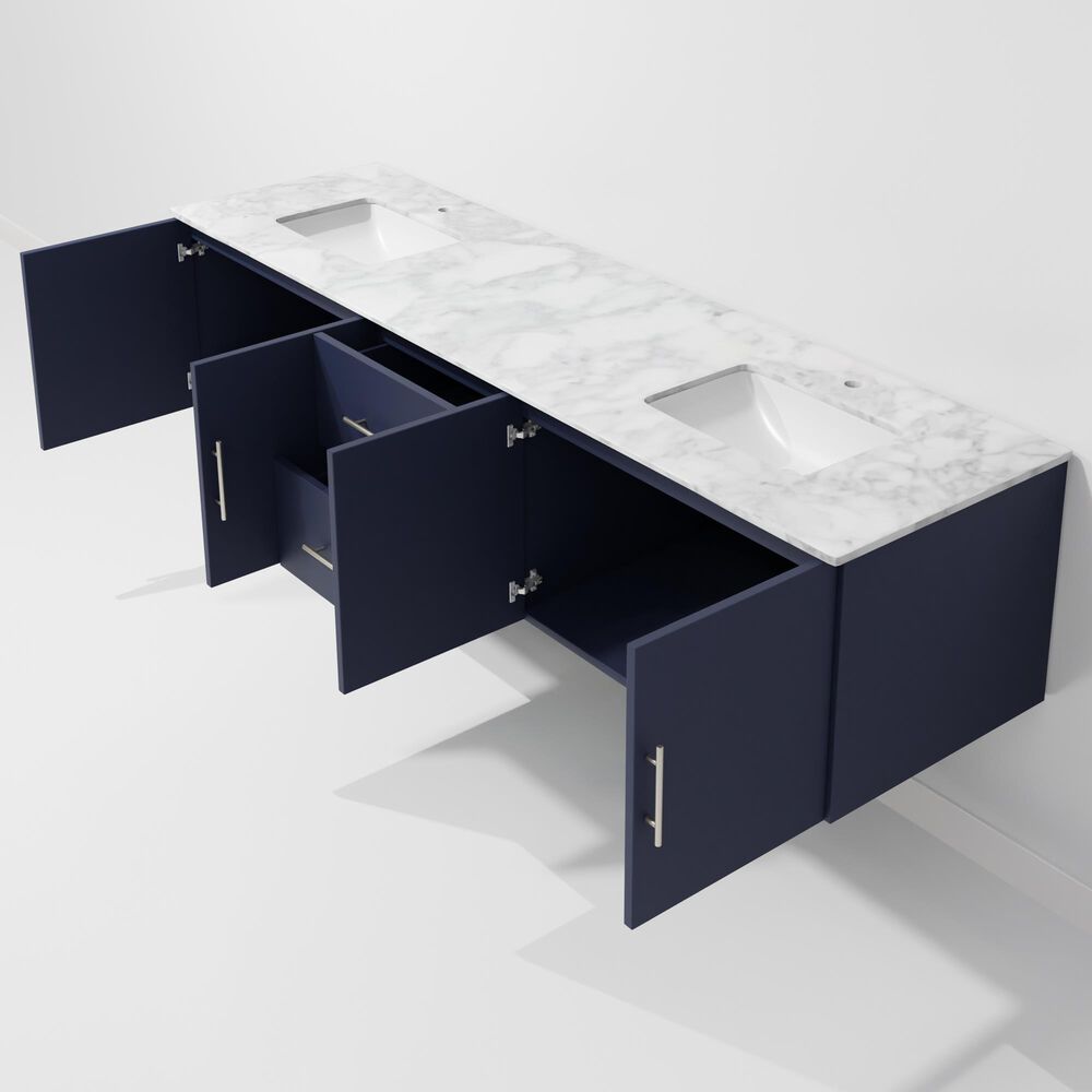 Lexora Home Geneva 80" Double Bathroom Vanity in Navy Blue with 2 cm White Carrara Marble Top and Rectangular Sinks, , large
