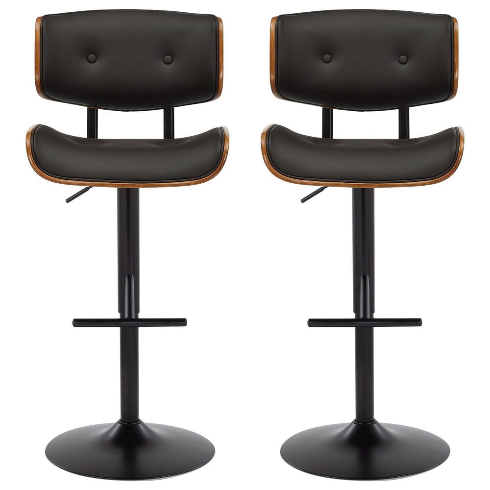 LumiSource Lombardi Adjustable Swivel Barstool with Espresso Faux Leather Upholstery in Black and Walnut (Set of 2), , large