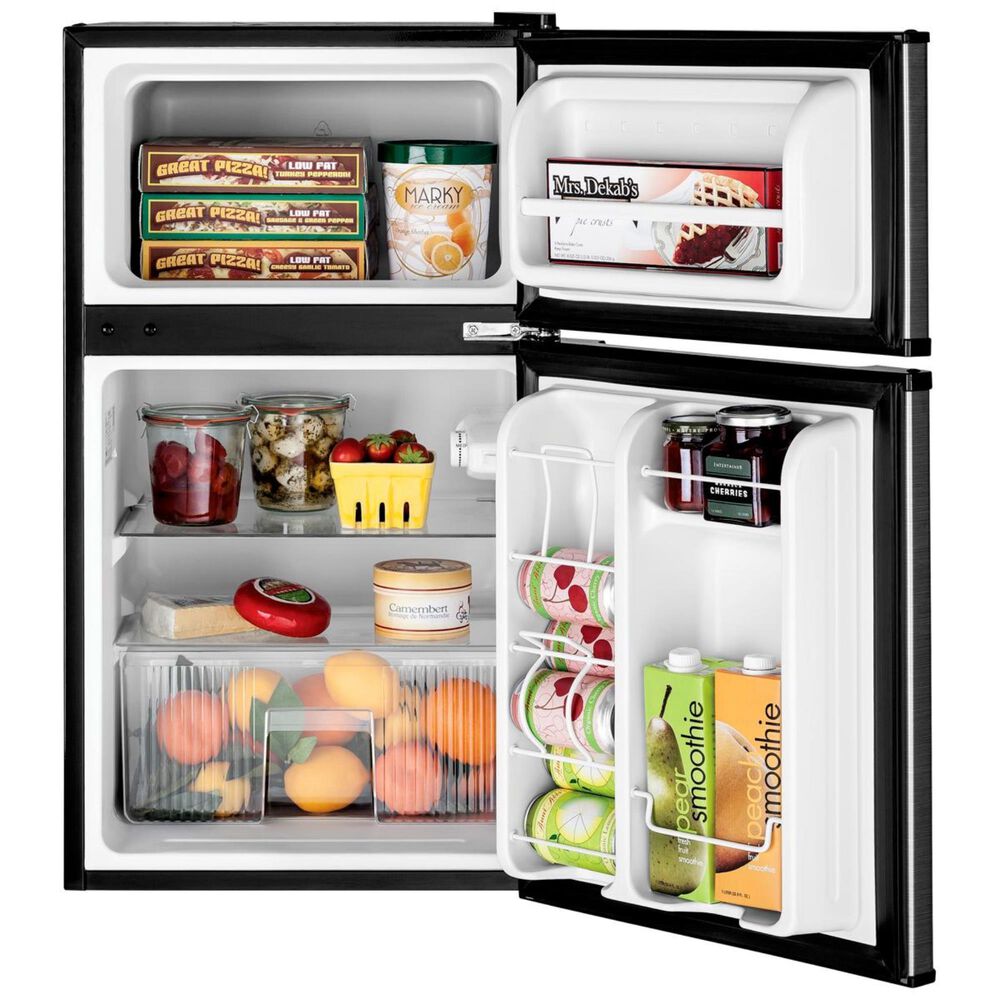 GE Appliances 3.1 Cubic Feet Double-Door Compact Refrigerator in Stainless Steel, , large