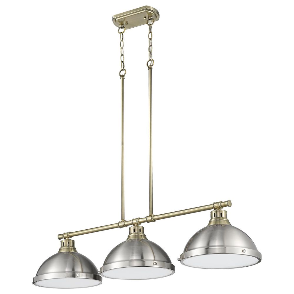 Golden Lighting Duncan 3-Light Pendant with Pewter Shade in Aged Brass, , large