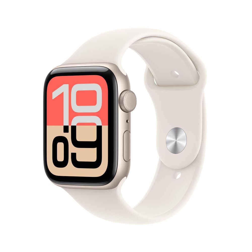 Apple Watch SE 3 (GPS) 44mm Starlight Aluminum Case with Starlight Sport Band - M/L - Starlight - (2025)(Pre-Order), , large