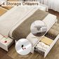 HOMLUX King 4-Drawer Storage Bed with LED Headboard and Charging Station in White, , large