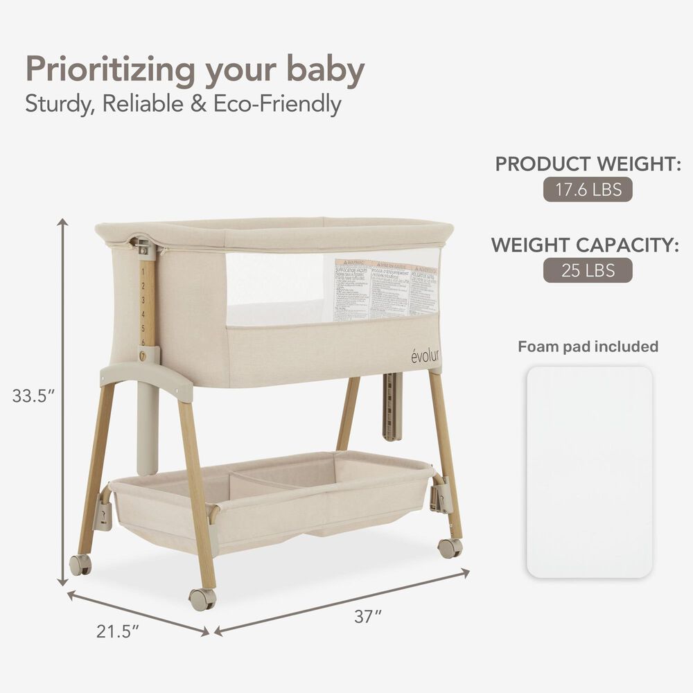 Evolur Lullaby Portable Bassinet in Light Grey, , large