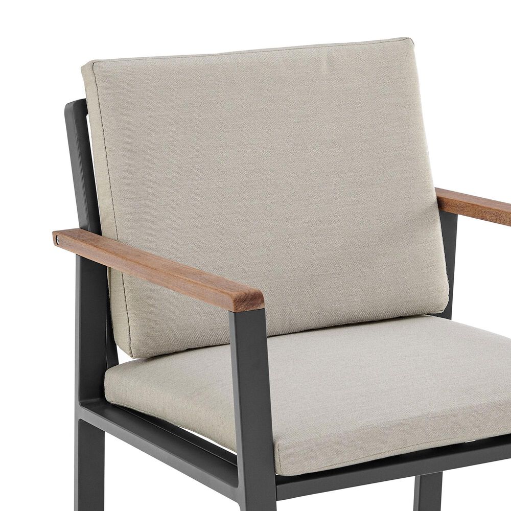 Armen Living Nofi Outdoor Dining Chair with Taupe Cushion in Charcoal and Teak &#40;Set of 2&#41;, , large