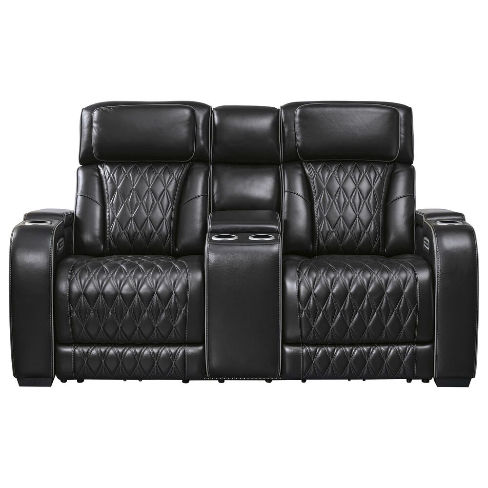 Ashley Boyington Power Reclining Loveseat with Console in Black, , large