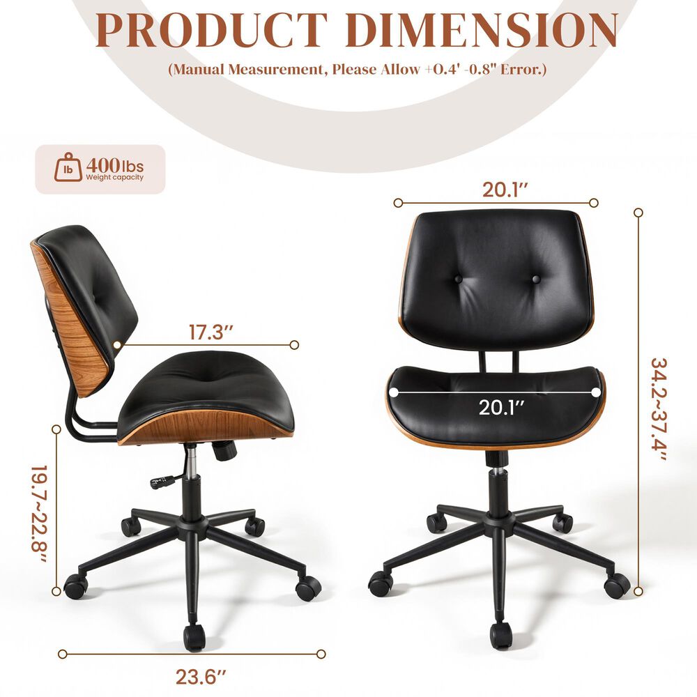 HOMLUX Ergonomic Swivel Office Chair with Button-Tufted Cushion in Black, , large