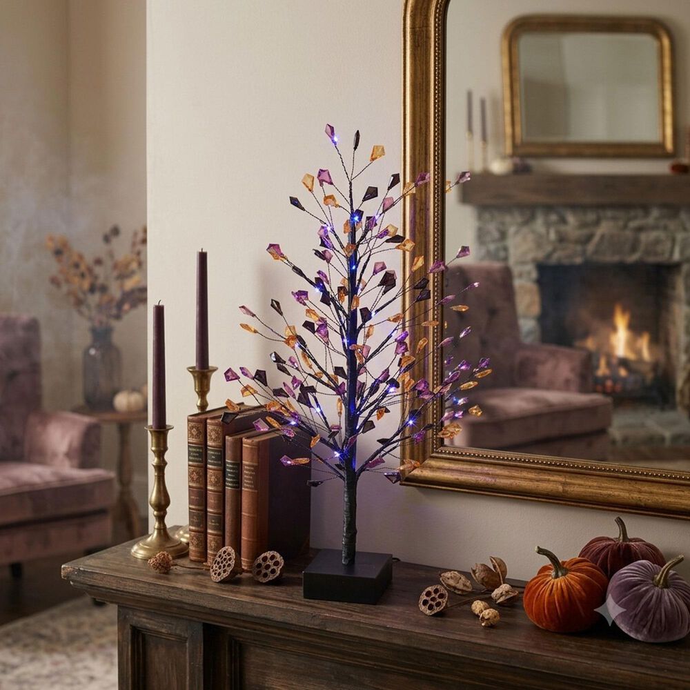 The Gerson Company 18" Lighted Halloween Acrylic Jewels Tree with Timer in Multicolor, , large