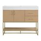 37B Mauri 42" Single Bathroom Vanity with Metal Base in Warm Oak with High-Profile 4" White Composite Stone Top, , large