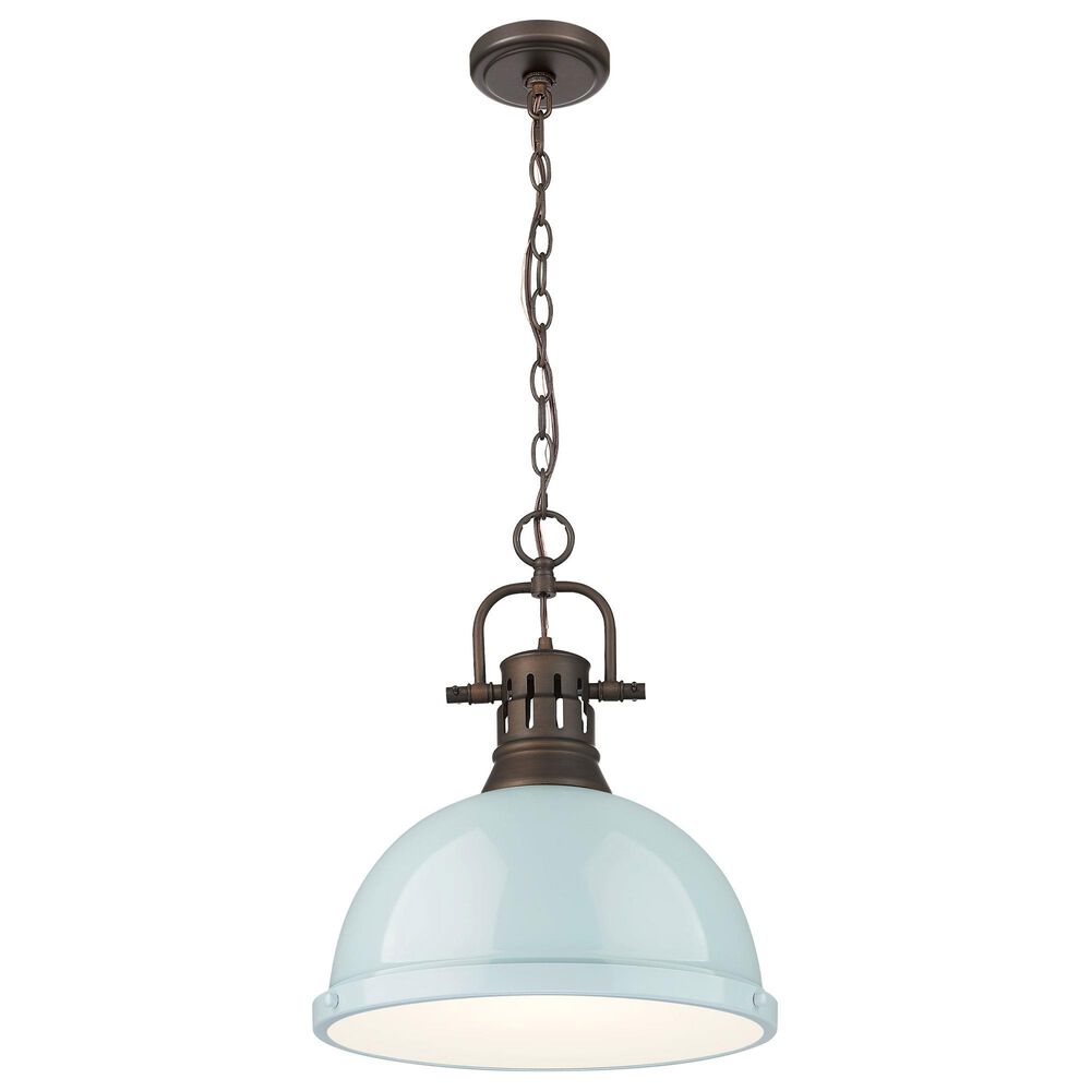 Golden Lighting Duncan 1-Light Pendant with Chain and Seafoam Shade in Rubbed Bronze, , large