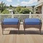 Hearth and Haven Patio Wicker Ottoman with Brown Rattan in Blue (Set of 2), , large