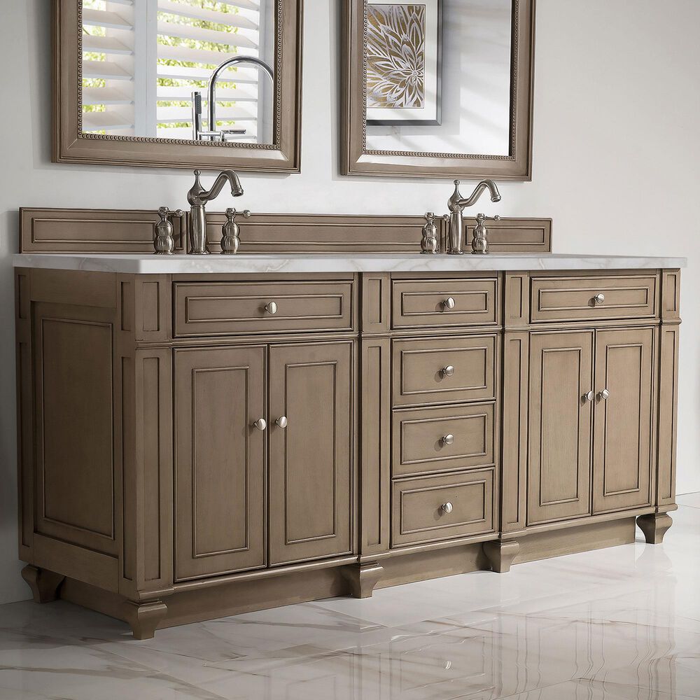 James Martin Vanities Bristol 72" Double Bathroom Vanity in Whitewashed Walnut with 3 cm Eternal Jasmine Pearl Silestone Top, Rectangular Sinks and FreePower Wireless Charger, , large