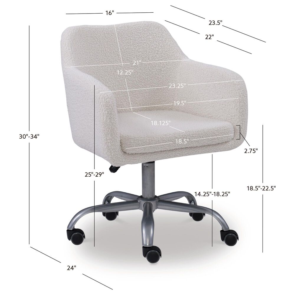 Linon Home Decor Rylen Office Chair with White Cushion in Silver, , large