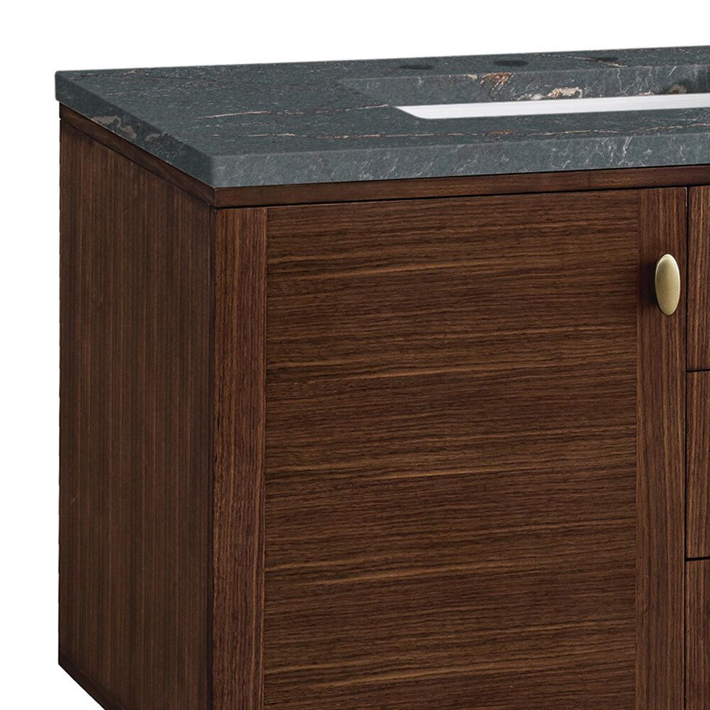 James Martin Vanities Amberly 72&quot; Double Bathroom Vanity in Mid-Century Walnut with 3 cm Parisien Bleu Quartz Top and Rectangular Sinks, , large
