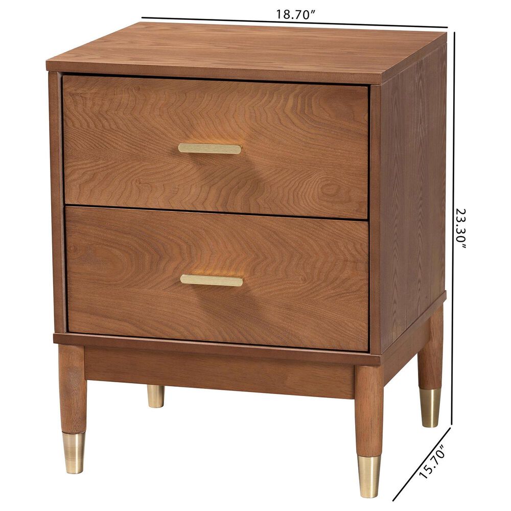 Baxton Studio Mandolin 2-Drawer Nightstand in Ash Walnut and Gold, , large