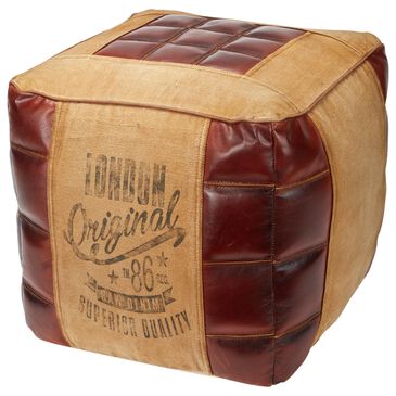 Maple and Jade Rustic Vintage Pouf in Distressed Beige and Brown, , large