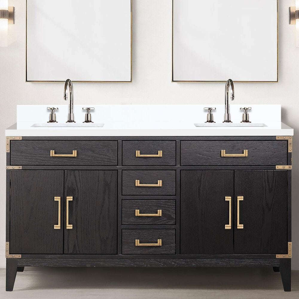 Lexora Home Laurel 60&quot; Double Bathroom Vanity in Black Oak with White Cultured Marble Top and Rectangular Sinks, , large