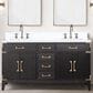 Lexora Home Laurel 60" Double Bathroom Vanity in Black Oak with White Cultured Marble Top and Rectangular Sinks, , large