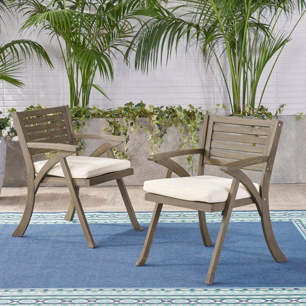 Hearth and Haven Helen Outdoor Dining Chair in Cream (Set of 2), , large