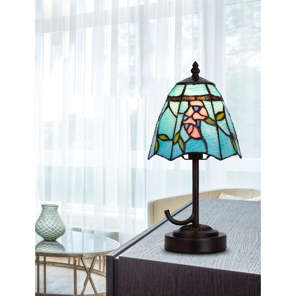 Cal Lighting 13" Tiffany Accent Lamp with Blue Shade in Dark Bronze, , large