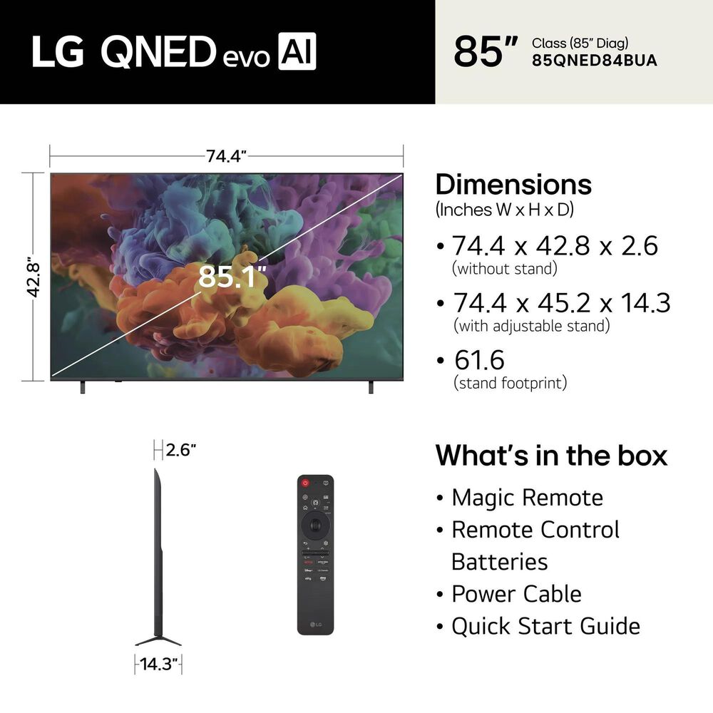 LG 85" Class 84B Series QNED evo AI Mini LED 4K - Smart TV with 3.1.1 Channel Soundbar System in Black, , large