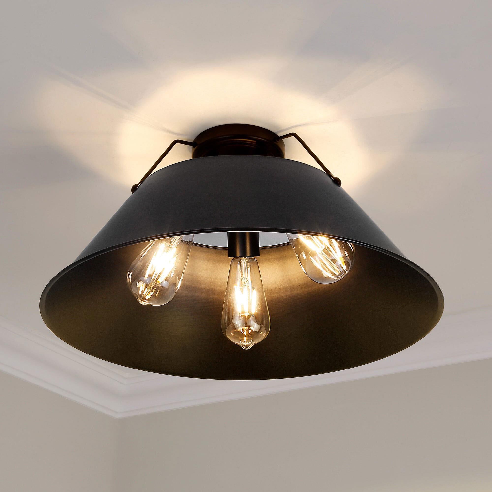 Golden Lighting Orwell 3 Light Flush Mount in Matte Black