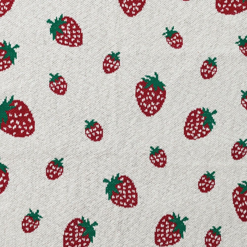 Creative Coop Little One Cotton Knit Baby Blanket with Strawberries in Cream, Red and Green, , large