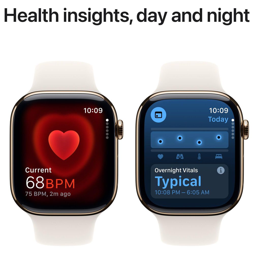 Apple Watch Series 10 GPS + Cellular 46mm Gold Titanium Case with Starlight Sport Band - S/M, , large