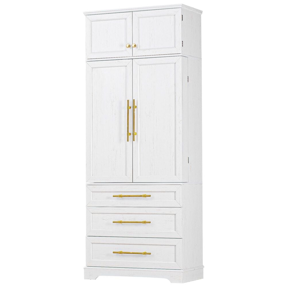 HOMLUX HOMLUX 78.2" Tall Farmhouse Kitchen Pantry Cabinet with 8 Door Shelves, Storage Cabinet with 3 Adjustable Shelves, 3 Large Drawers, Versatile Cupboard for Kitchen, Dining & Bathroom, Retro White, , large
