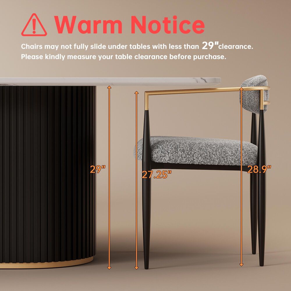 Morden Fort Modern Boucle Arm Chair with Grey Cushion in Black and Gold (Set of 4), , large
