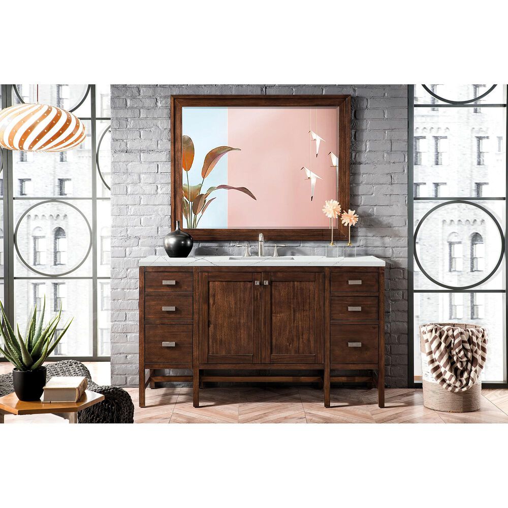 James Martin Vanities Addison 60&quot; Single Bathroom Vanity in Mid Century Acacia with 3 cm Ethereal Noctis Quartz Top and Rectangular Sink, , large