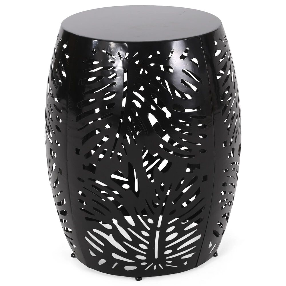Hearth and Haven Outdoor Side Table with Tropical Palm Leaf Pattern in Black, , large