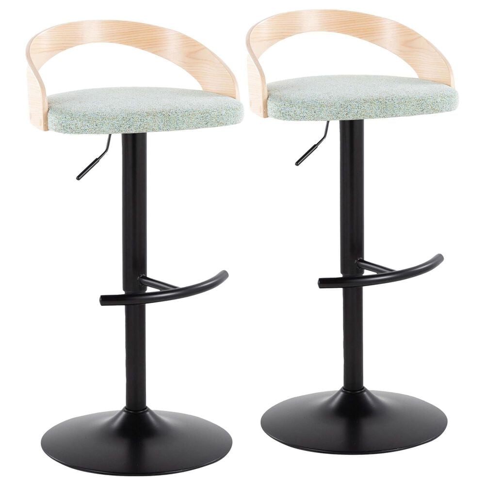 LumiSource Grotto Swivel Barstool with Light Green Fabric Upholstery in Black and Natural (Set of 2), , large