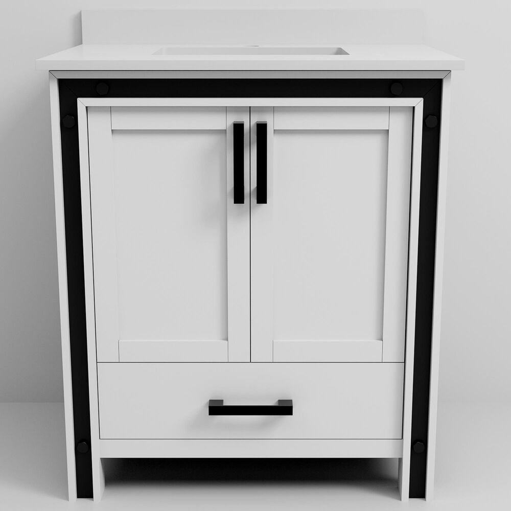 Lexora Home Ziva 30&quot; Single Bathroom Vanity in White with 2 cm White Quartz Top and Rectangular Sink, , large