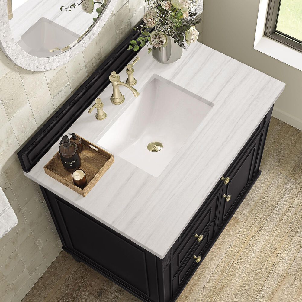 James Martin Vanities Lorelai 36&quot; Single Vanity in Black Onyx with 3 cm Arctic Fall Solid Surface Top, , large