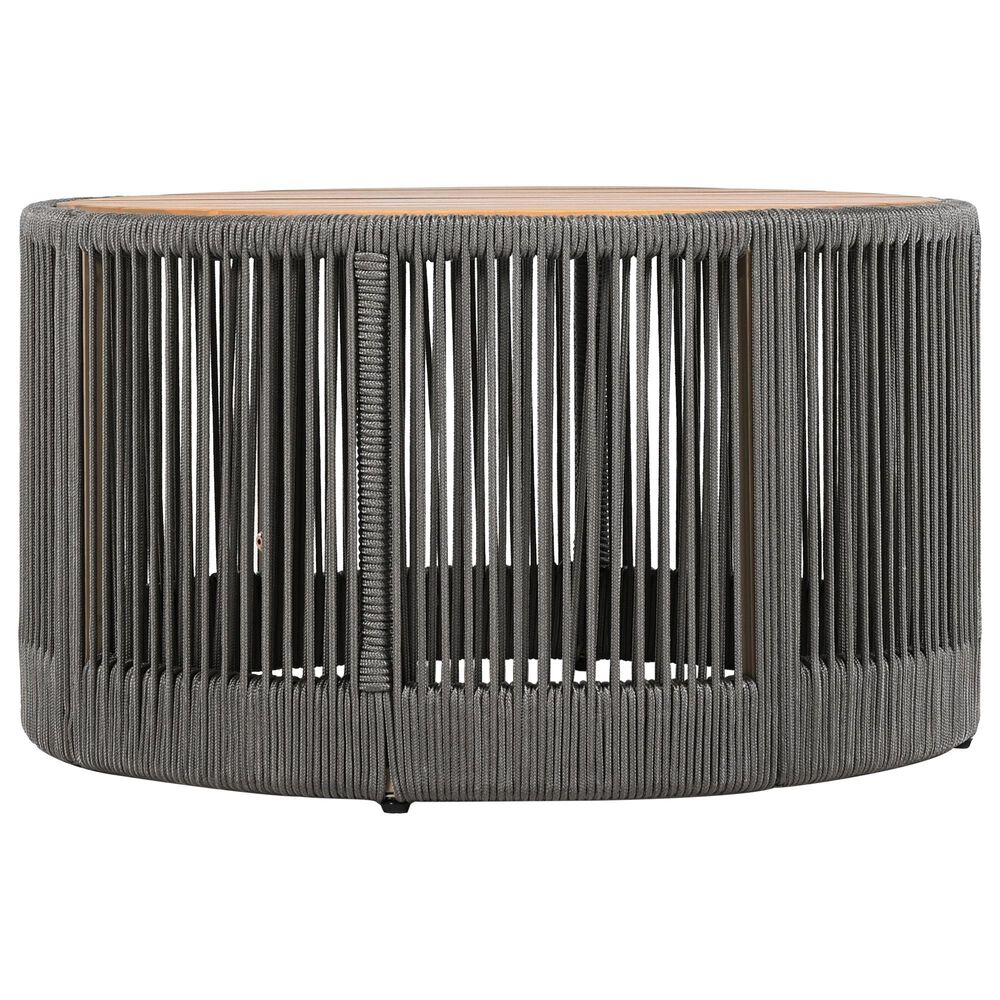 Hearth and Haven 2-Piece Outdoor Coffee Table and Side Table Set with Woven Rope Design in Grey and Teak, , large