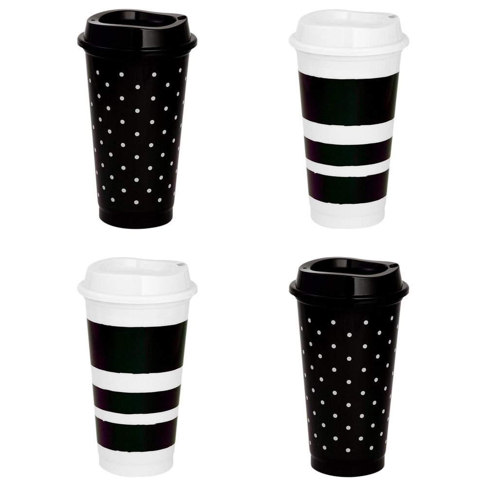 Kate Spade New York Dots and Stripes Travel Tumbler in Black (Set of 4), , large