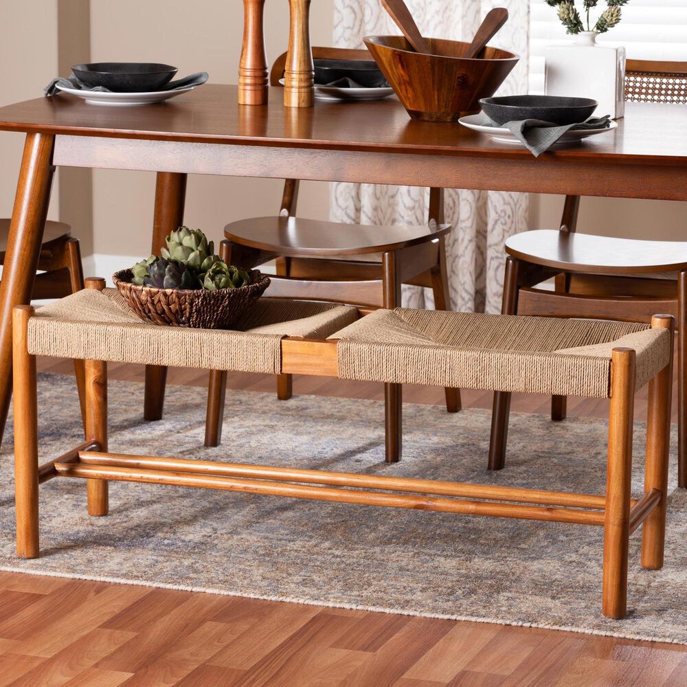 Baxton Studio Saura Bench in Natural and Oak Brown, , large