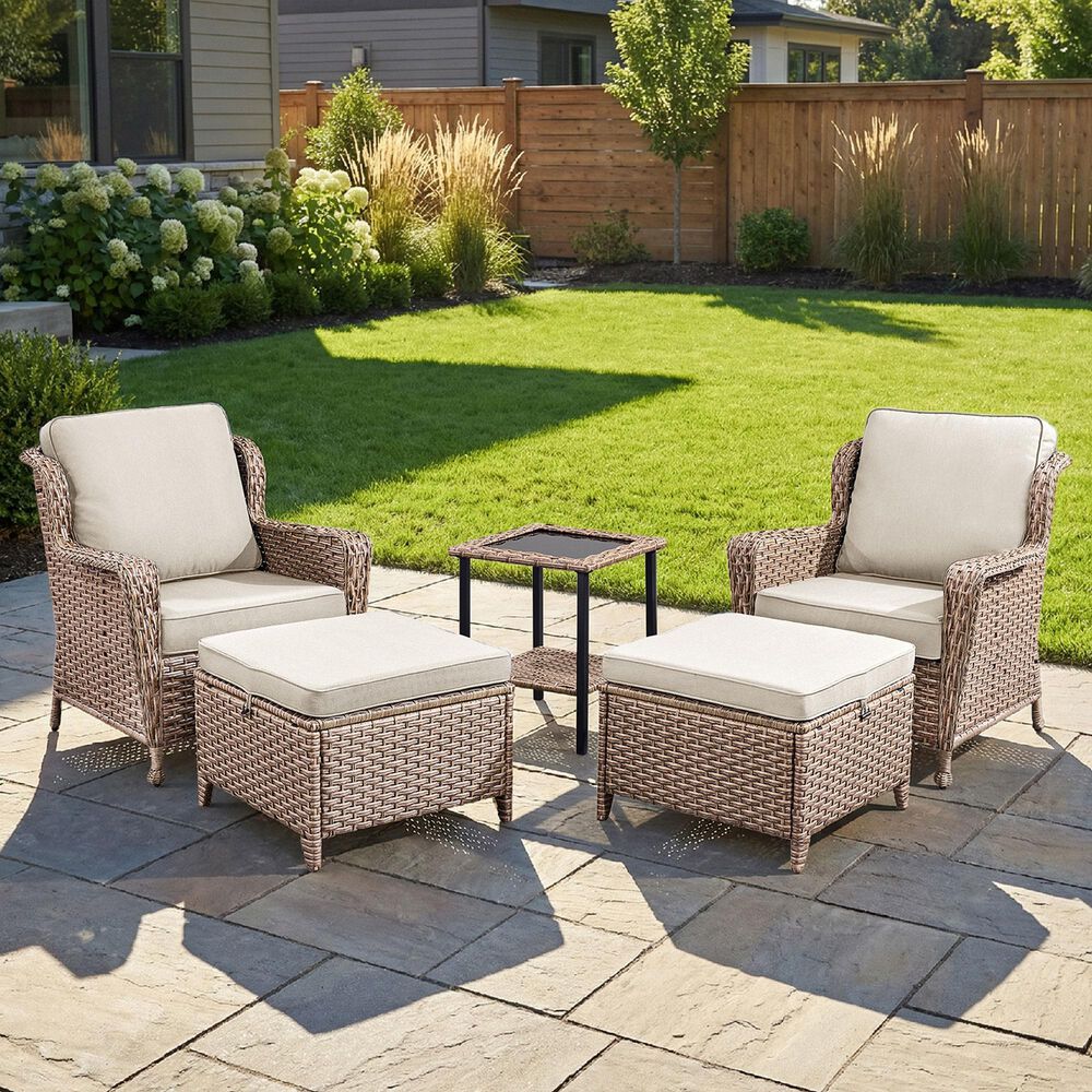 Sunwell Garden 5-Piece Patio Chat Set with Square Table in Beige, , large