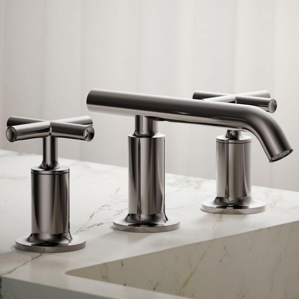 Kohler Purist Widespread Bathroom Sink Faucet with Cross Handles and Low Gooseneck Spout in Vibrant Titanium, , large