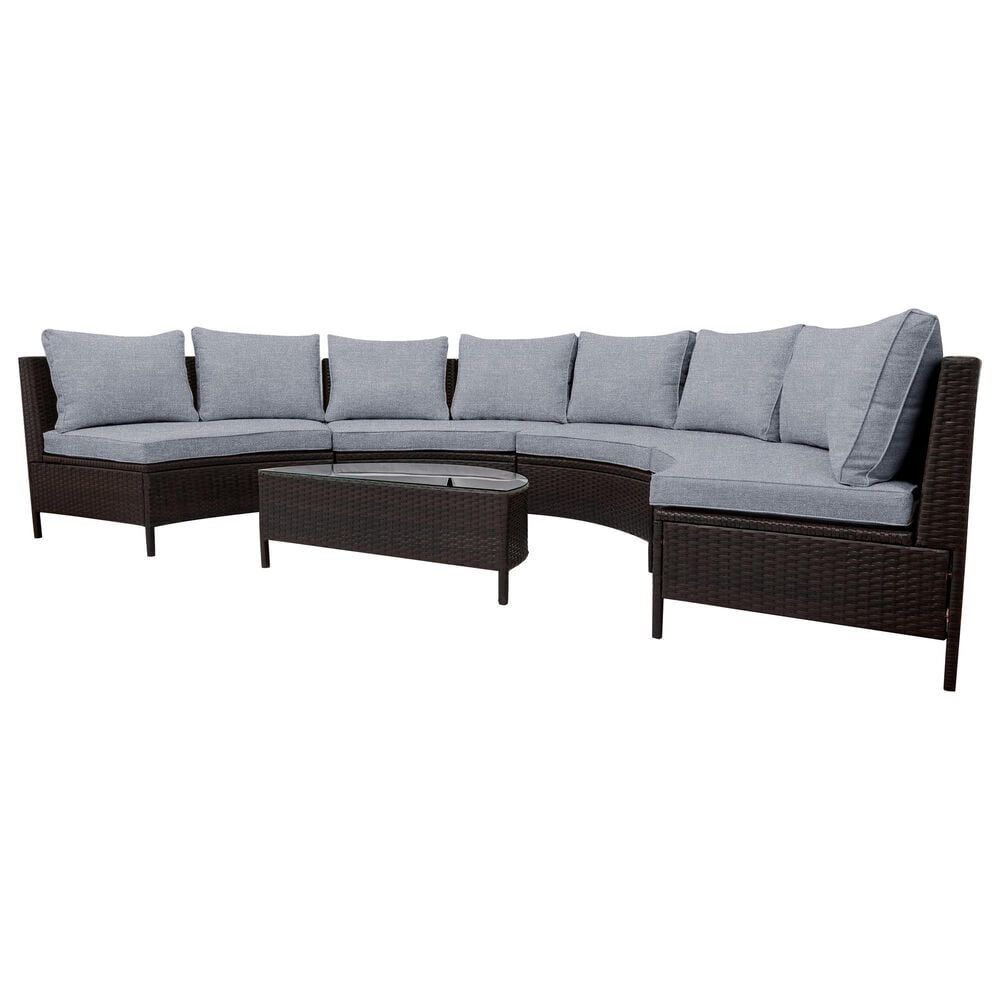 HOMLUX 5 Pieces All-Weather Brown PE Rattan Wicker Sofa Set in Grey, , large
