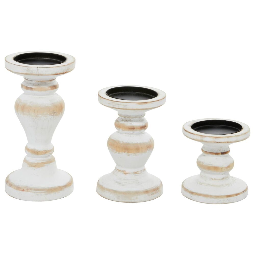 Wood Candle Holders in White (Set of 3), , large