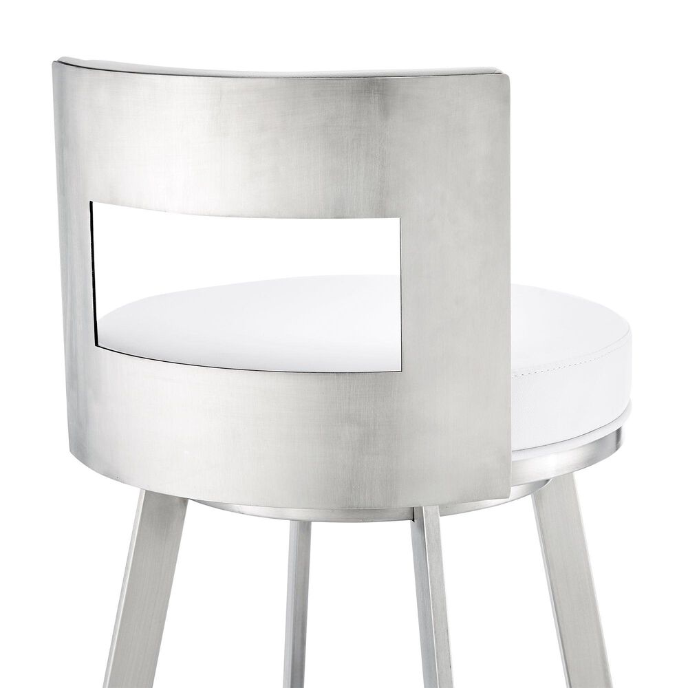 Blue River Flynn 26&quot; Swivel Counter Stool with White Cushion in Brushed Stainless Steel, , large