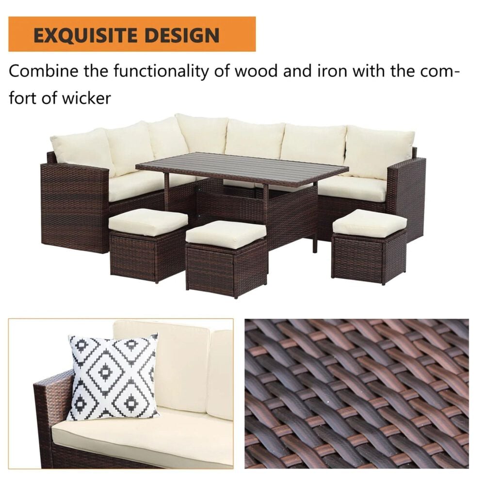 Hearth and Haven 7-Piece Outdoor Dining Set with Beige Cushion in Brown, , large