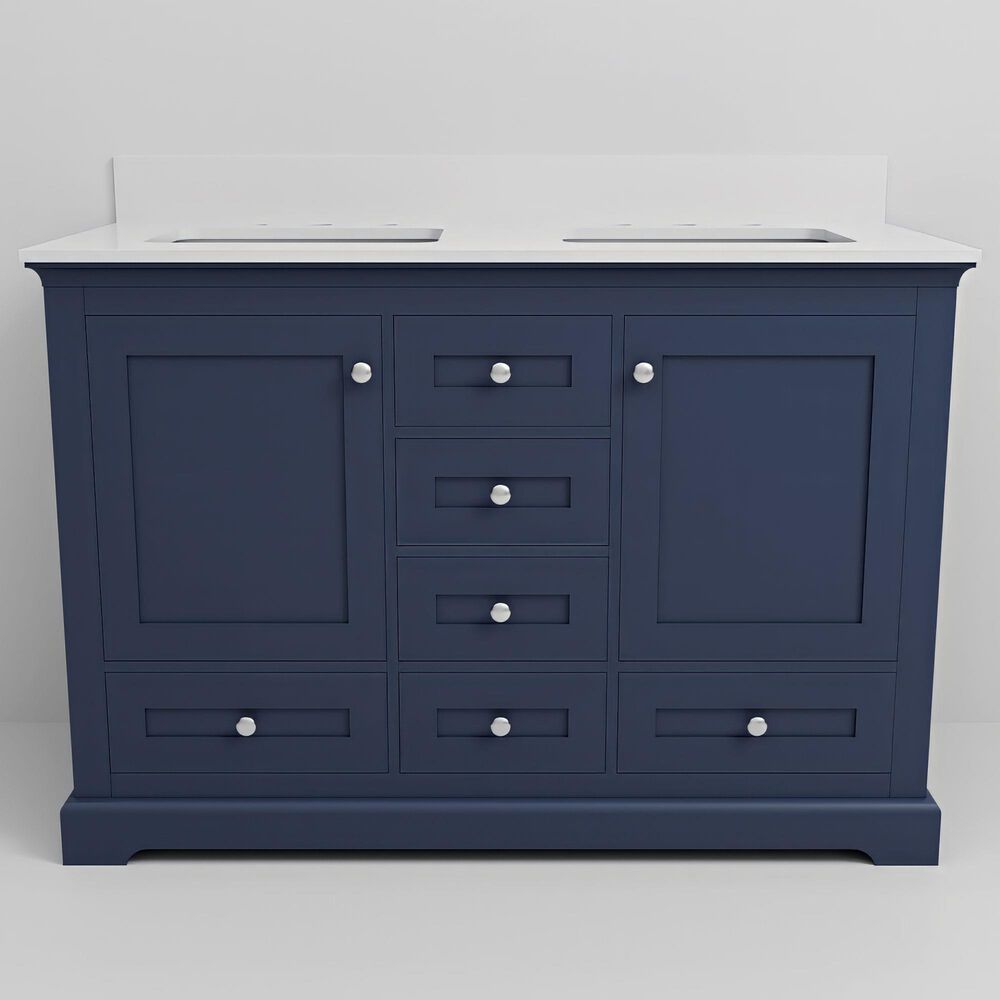 Lexora Home Dukes 48" Double Bathroom Vanity in Navy Blue with 2 cm White Cultured Marble Top and Rectangular Sinks, , large