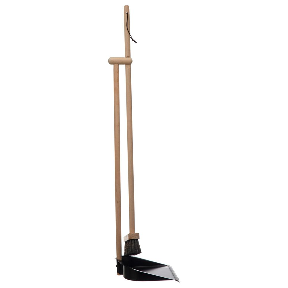 Creative Coop 2-Piece Beech Wood Broom and Standing Metal Dust Pan Set in Natural and Black, , large